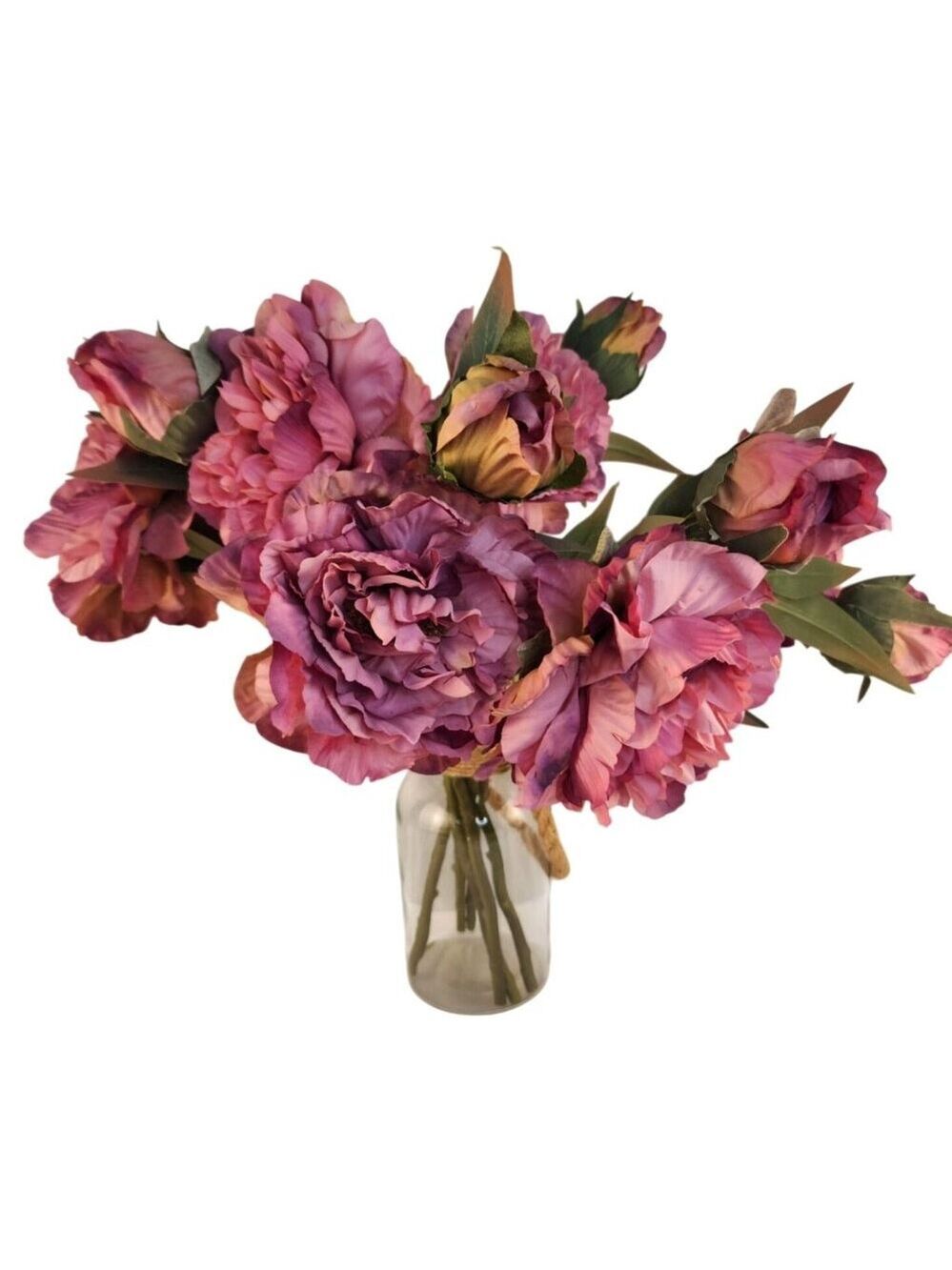 Lavender Wine Faux Peony Stem 18 Inch Wedding Artificial Silk Flower - Picture 6 of 10